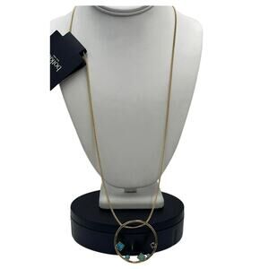 Botkier Designer Gold Tone Geometric Round Pendant Multicolor Stone Necklace New